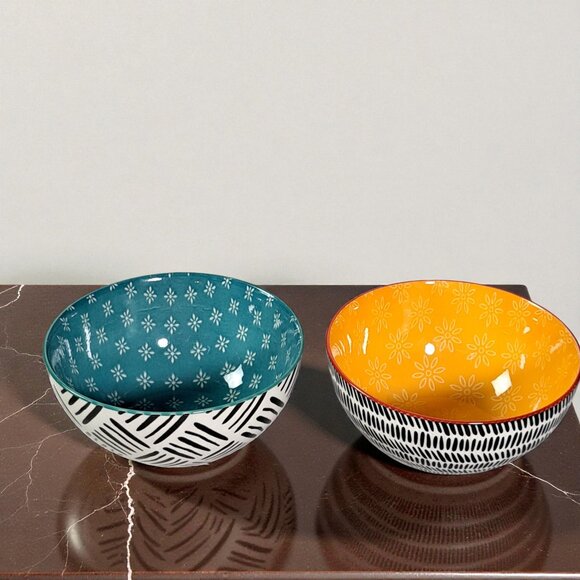 Set of 2 OVER AND BACK Colorful Geometric Design 6" Cereal Soup Bowls - Picture 2 of 12